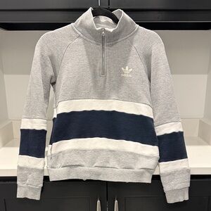 Adidas Men's Gray and Blue Zip-Up Sweater. Size XS